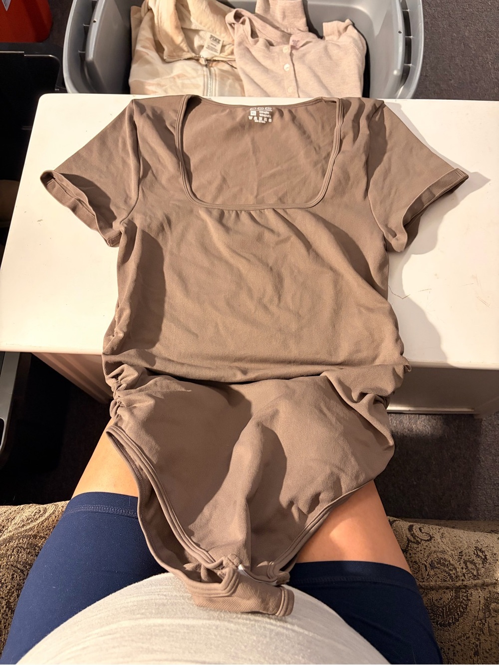 Women's Square Neck Bodysuit - Taupe